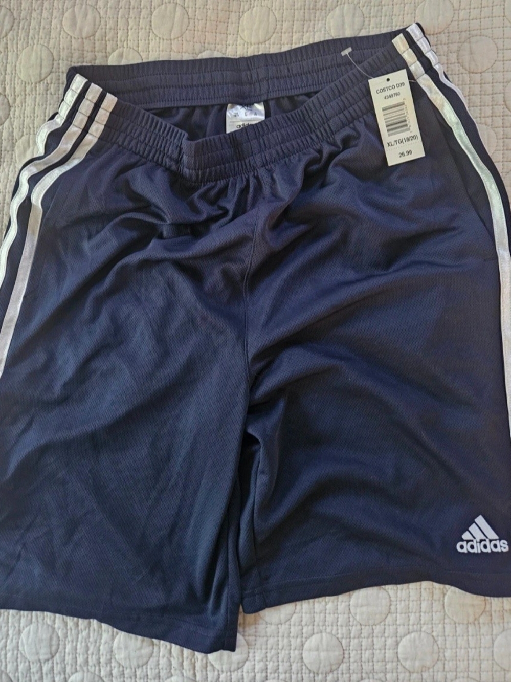 adidas Navy Athletic Shorts with White Side Stripes
